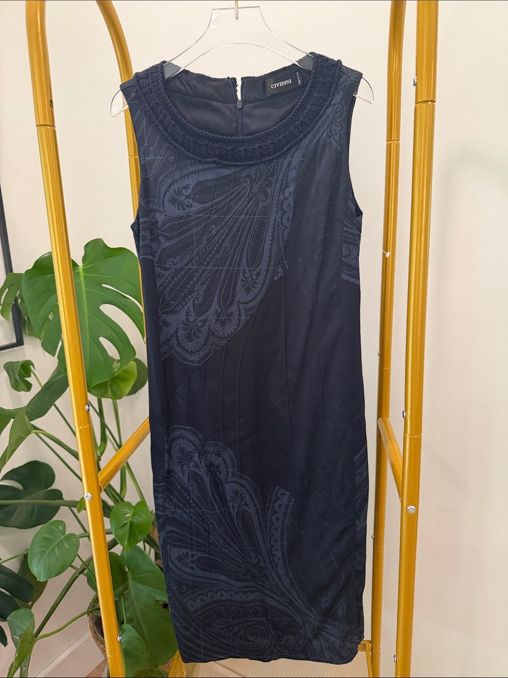Crescent Navy Paisley-Print Sleeveless Midi Dress